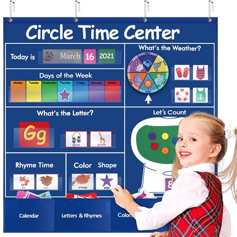 Buy Circle Learning Time Center Pocket Chart Set, Educational Pocket Chart Learning Shape, Color ...