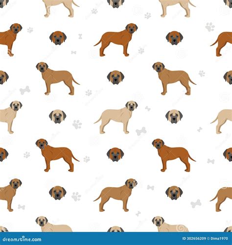 Tosa Inu Seamless Pattern. Different Poses, Coat Colors Set Stock ...