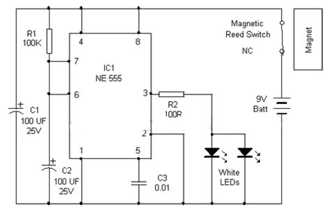 Cupboard Lighting circuit using IC 555 and Magnetic Reed switch ...