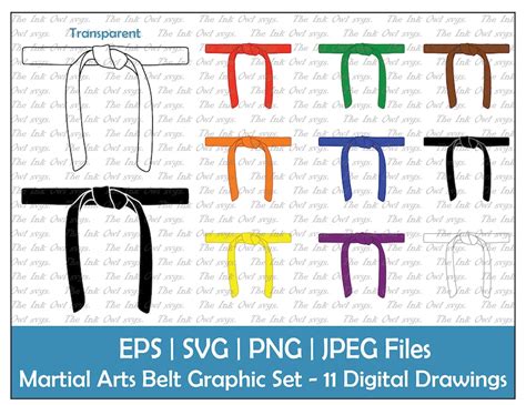 Karate Belt With Colors Clipart Set / Outline & Stamp Drawing - Etsy