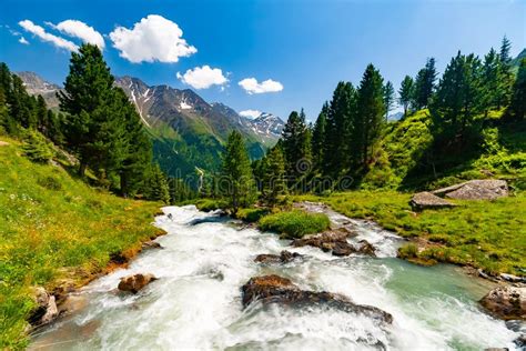 Beautiful Summer Landscape of Mountains and Fresh Water in River, Tyrol ...