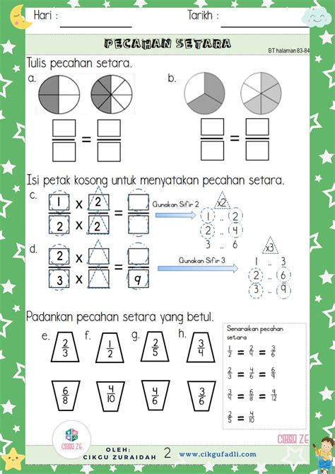 Lembaran Kerja Matematik Tahun 3 Pecahan Istimewa Imagesee - Riset