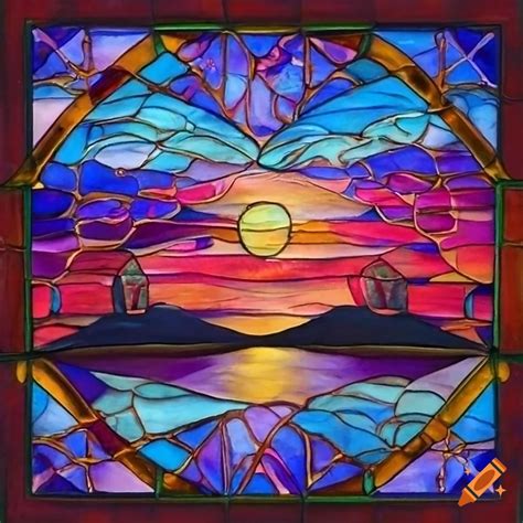 Detailed stained glass landscape painting