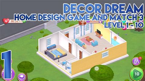 Decor Dream Home Design Game and Match 3 Level 1-10 - YouTube