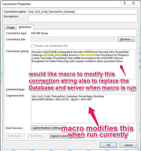 vba - Modify an embedded Connection String in microsoft excel macro - Stack Overflow