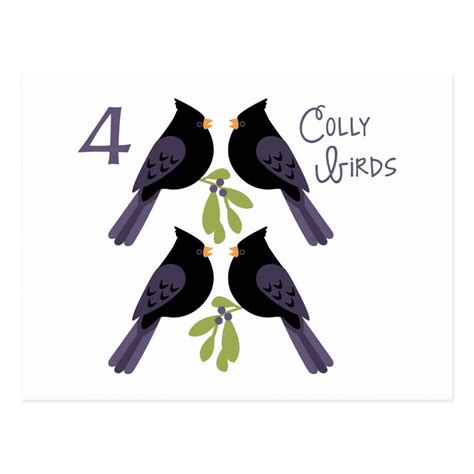 4 Colly Birds Postcard | Zazzle | Colly birds, Christmas novel, 12 days ...