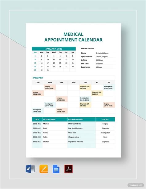 the medical appointment calendar is shown in this file, and it has been placed on top of