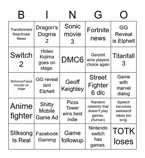 Game Awards 202pee Bingo Card