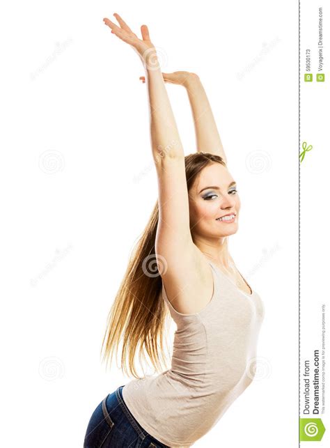 Woman stretching on white stock image. Image of sleep - 59530173