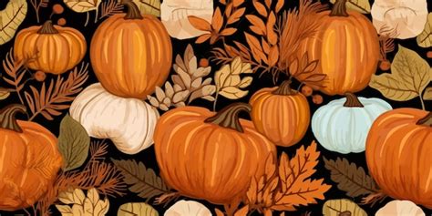 Premium Vector | Autumn decorative seamless pattern with pumpkins and ...