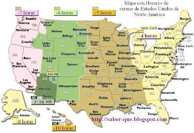 Saber que...: Zonas Horarias para Estados Unidos de Norteamérica