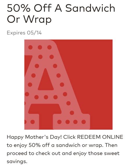 Arby's: 50% off a sandwich or wrap (via app through 05/14)