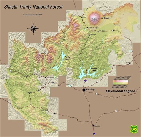 Shasta Trinity National Forest Elevation Map - Lakehead California • mappery