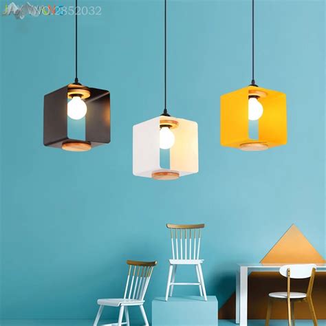 Nordic modern personality Creative Square pendant lamp Macaron iron pendant light for living ...
