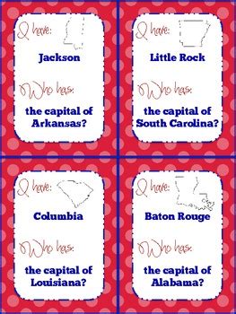 I have...Who has? U.S.A. Southern States & Capitals | TpT