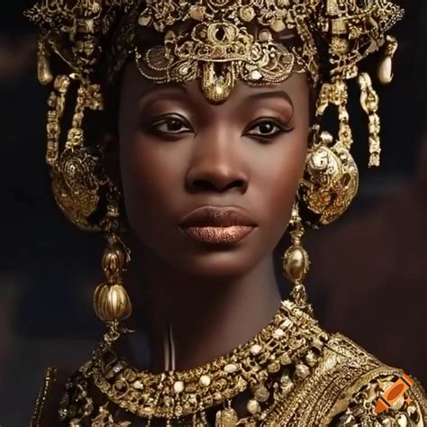 Ramonda from wakanda wearing a glorious queenly gown and detailed intricate jewelry in a ...