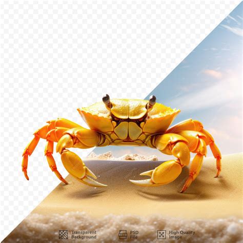 Premium PSD | A crab on a beach with a picture of a beach and sky in ...