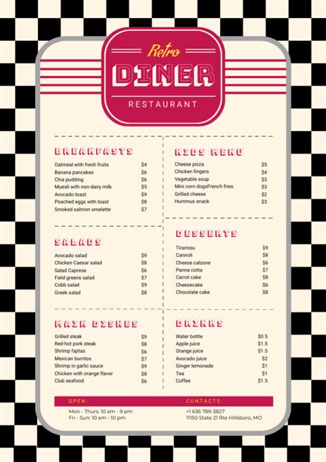 1950s Diner Menu Template