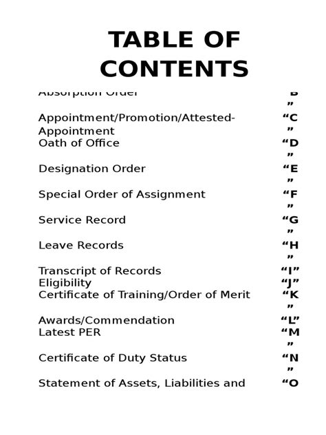 201 File Table of Contents | PDF