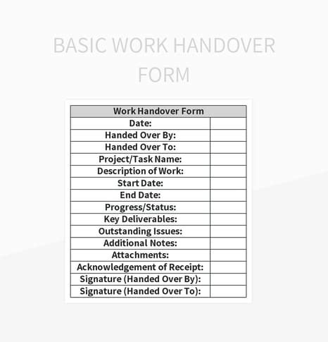 Free Daily Work Handover Form Templates For Google Sheets And Microsoft Excel - Slidesdocs