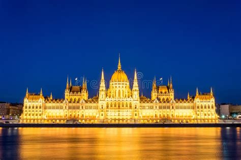 Famous Budapest Parliament at the River Danube during Blue Hour Stock ...