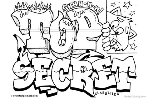 Graffiti Coloring Pages Letters Top Secret - Free Printable Coloring Pages