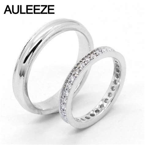 Classic Natural Real Diamond Lovers Ring Solid 18K 750 White Gold Rings For Couple Diamond ...