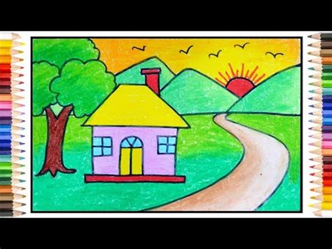 House Scenery Drawing Painting And Colouring For Kids and Toddlers||Landscape Scenery Drawing ...