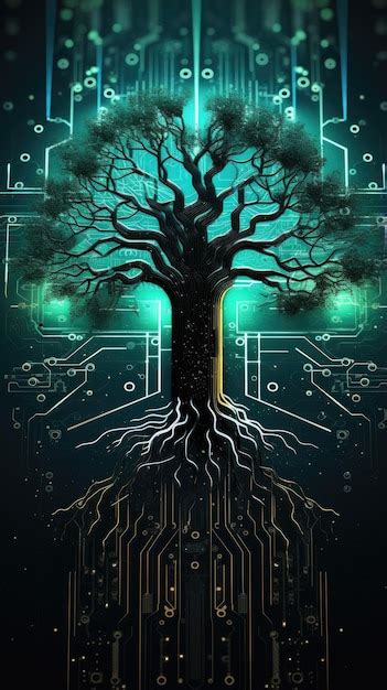 Premium Photo | Circuit board tree of life wallpaper for the phone