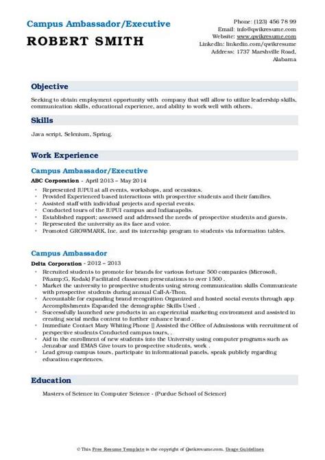 Campus Ambassador Resume Samples | QwikResume