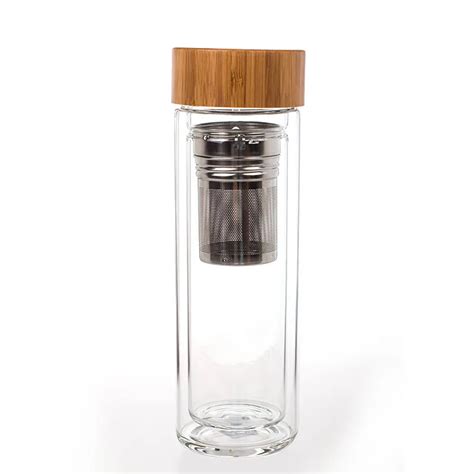 wholesale 450ml luxury crystal double wall glass water bottles, Glass bottle with Tea Infuser ...