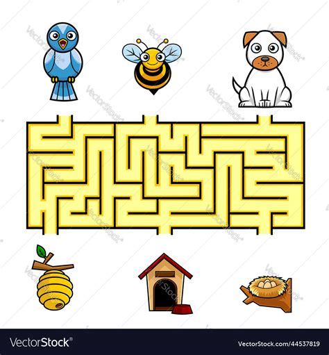 Cartoon maze game education for kids Royalty Free Vector