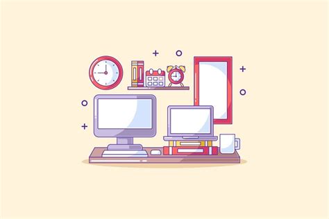 Workspace in Room with Computer on Desk Graphic by wawadzgn · Creative ...