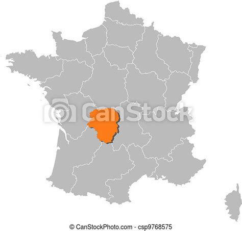 Map of france, limousin highlighted. Political map of france with the ...