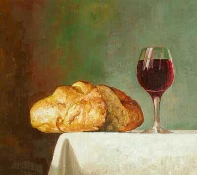 Still Life With Bread And Wine, Painting by Abraham Guntz | Artmajeur