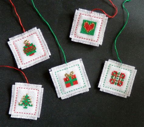 Cross stitch kit: Five mini Christmas tree decorations | Etsy | Cross stitch christmas cards ...