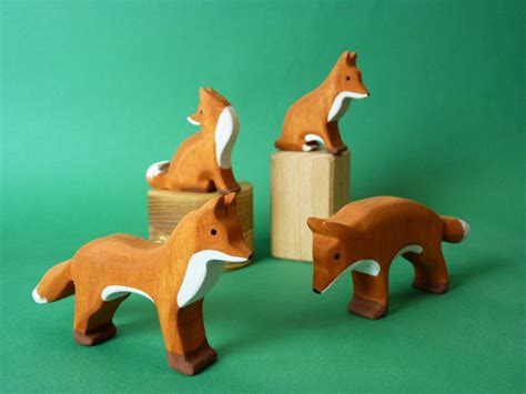 Wooden fox figurine Wooden animal Wooden toy Forest animal | Etsy