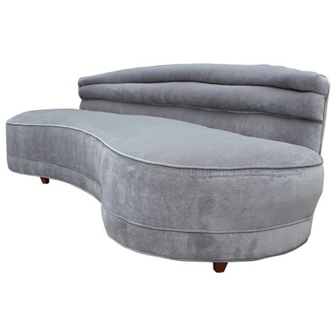 Luxe Curved and Grey Velvet Sofa at 1stDibs