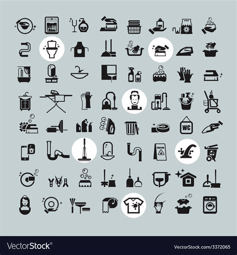 Cleaning tools icons black icons set Royalty Free Vector