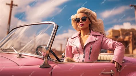 Premium AI Image | Barbie in her pink convertible