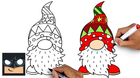 How To Draw Christmas Gnome - Christmas Draw & Color Tutorial