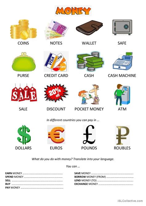 Money Vocabulary: English ESL worksheets pdf & doc