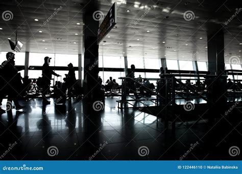 Large Window Seat Resting Black White Silhouette Sun Passengers Waiting ...