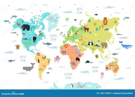 World Map Continents And Animals