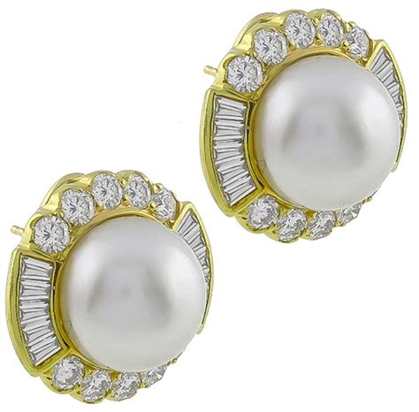 Mabe Pearl Diamond Gold Ear Clips For Sale at 1stdibs