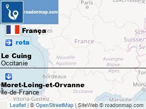 Rota e distância de Le Cuing a Moret-Loing-et-Orvanne