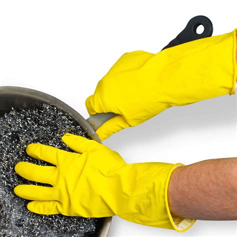 [12 Pairs] Multi Use Heavy Duty Small Rubber Dish Gloves - 11 Inches Yellow Flock Lined ...