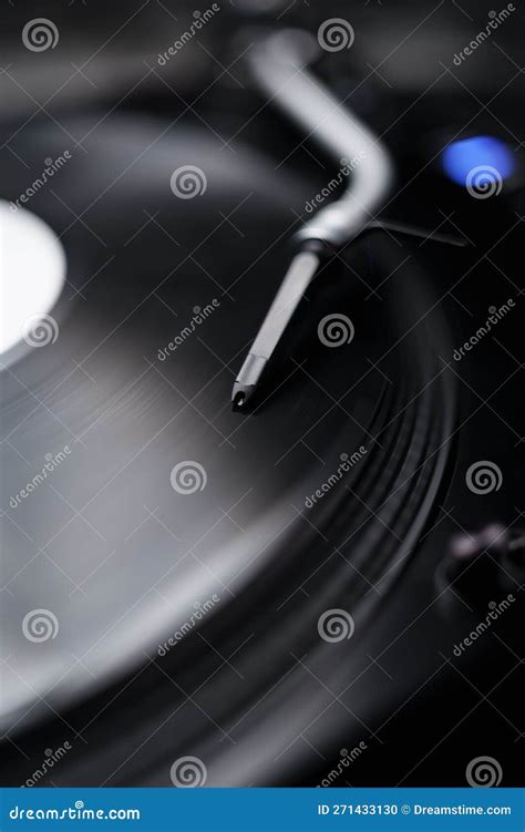 Retro DJ Turn Table Plays Vinyl Record with Music. Turntables Needle on Tone Arm Stock Photo ...