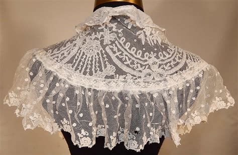 Victorian White Needlepoint Applique Lace Fichu Kerchief Scarf Shawl Collar Cape PelerineThe ...