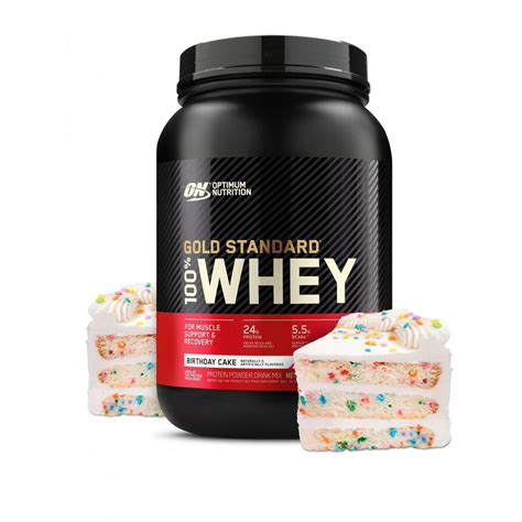 Optimum Nutrition Gold Standard 100% Whey Protein Powder, Birthday Cake, 24g Protein, 2 LB ...